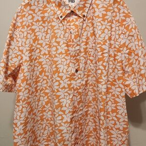Harbor Bay Orange and White Casual Button Down Shirt